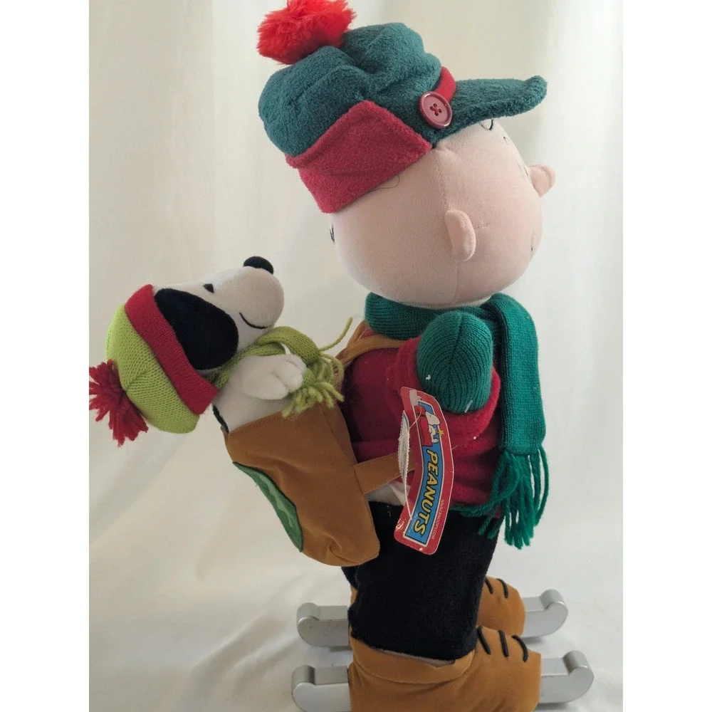Peanuts Charlie Brown Ice Skating Animated Plush Snoopy in Backpack 16